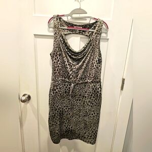 Jennifer Lopez Women’s Large Animal Print Cowl Neck Sleeveless Dress Gray Black